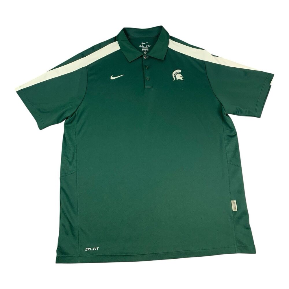 Michigan State Spartans Nike Dri Fit Polo Shirt Green Moisture Wicking Men’s XL